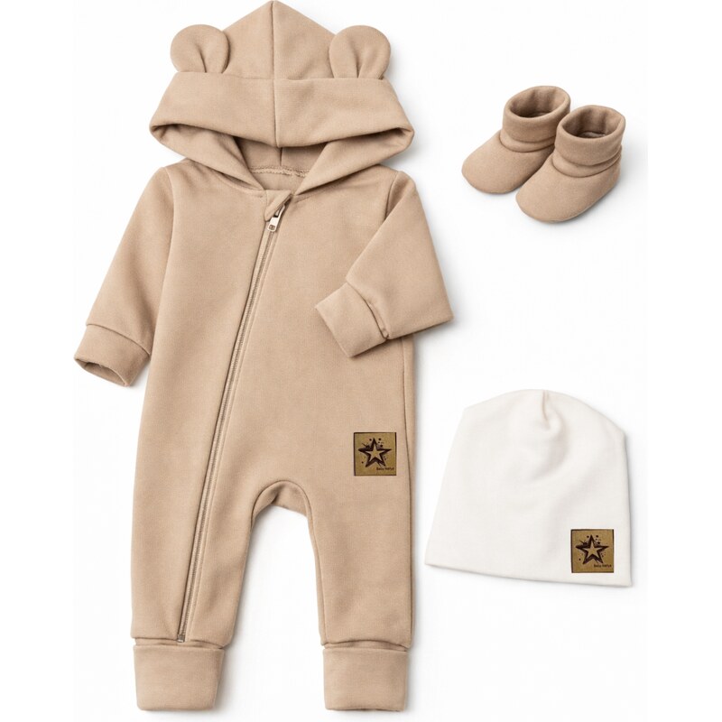 Baby Nellys Rostoucí oteplený overál s čepičkou a botičkami, 3D - 113651469