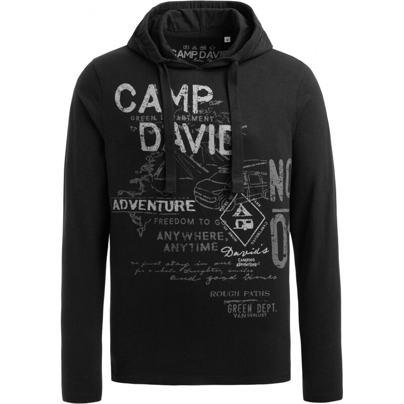 CAMP DAVID Tričko s dlouhým rukavem, kapuci a potiskem na předni straně