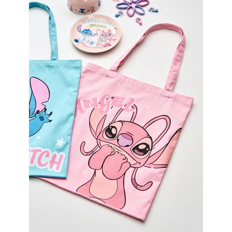 Sinsay - Látková shopper taška s potiskem Stitch - pastelová růžová 113302959