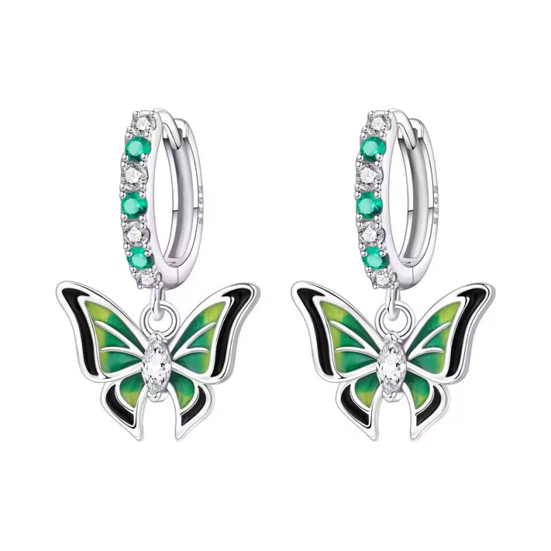 GRACE Silver Jewellery Stříbrné náušnice Motýl v zeleno-černém