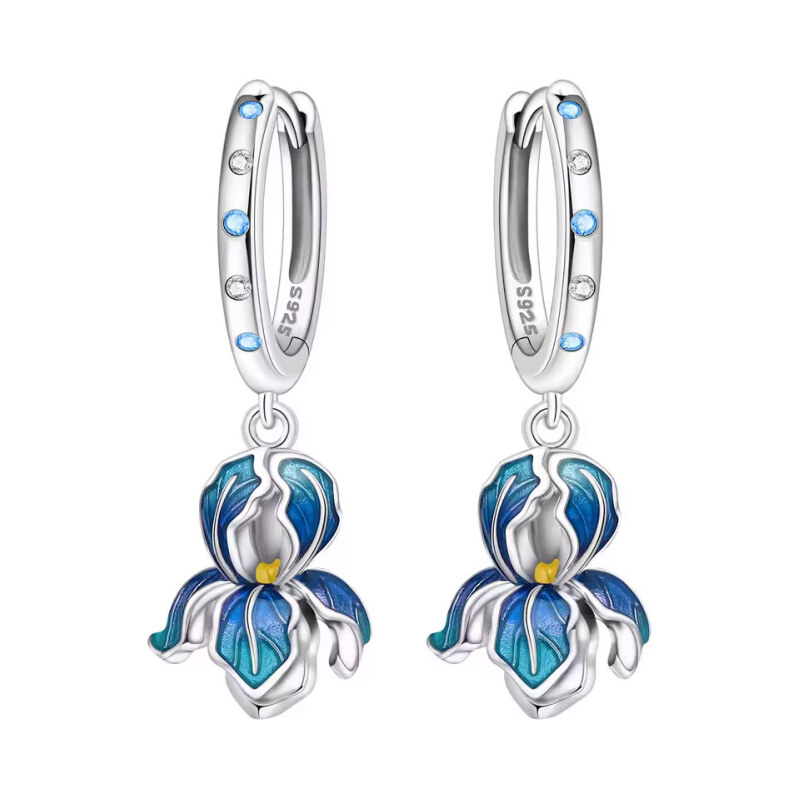 GRACE Silver Jewellery Stříbrné náušnice s modrým květem - stříbro 925 113434650