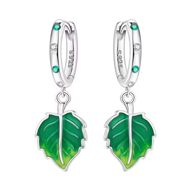 GRACE Silver Jewellery Stříbrné visací náušnice Zelený list - stříbro 113434653