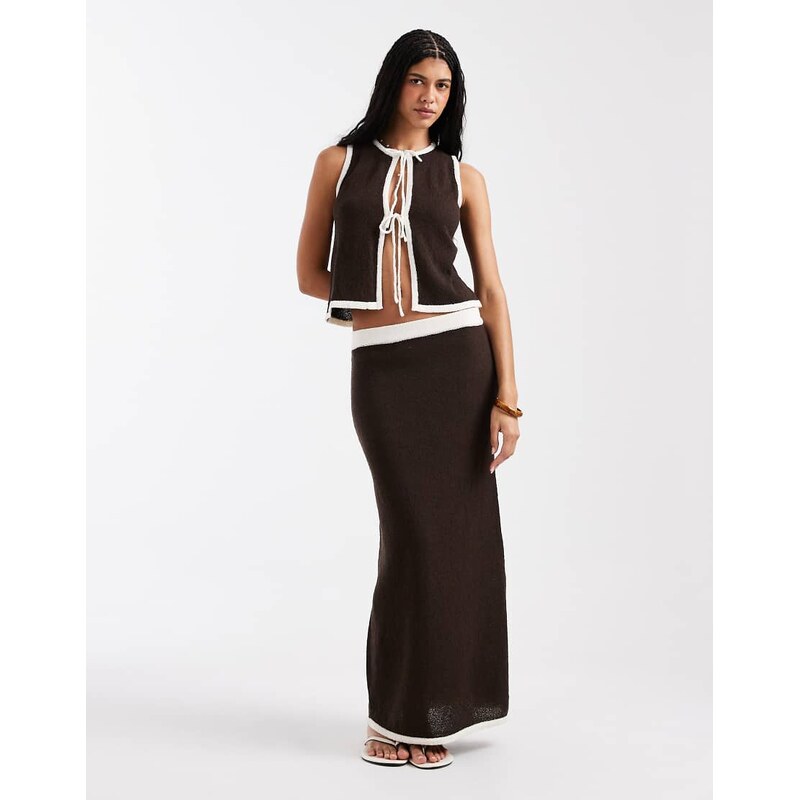 4th & Reckless knitted contrast trim tie front beach maxi skirt