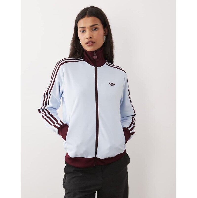 adidas Originals Classic track top in light blue and burgundy
