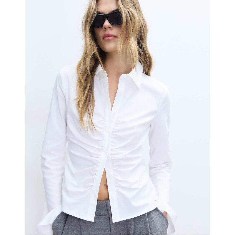 Stradivarius Bengaline gathered shirt in white 113435258