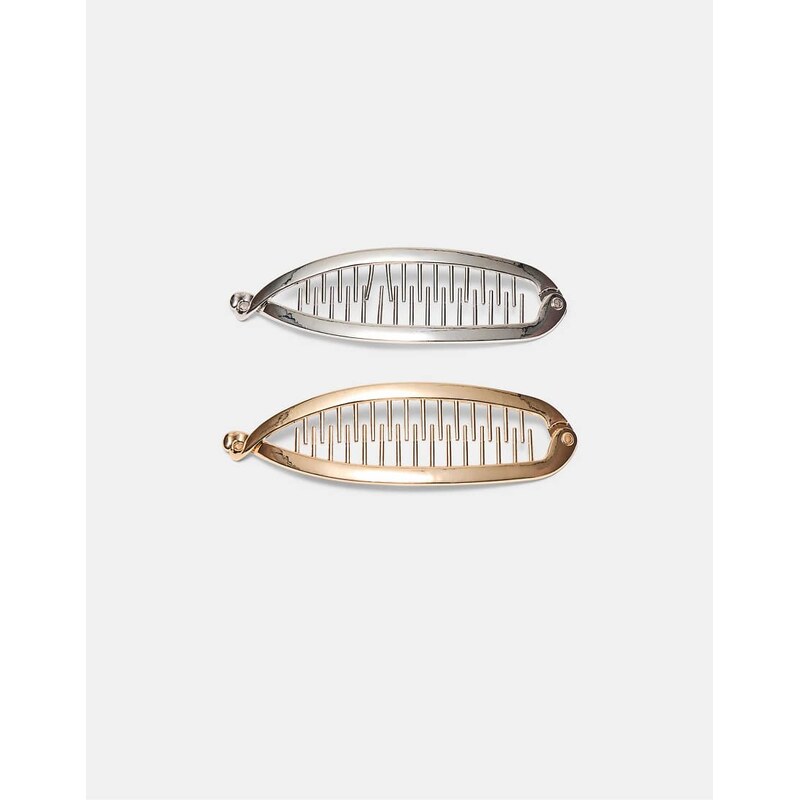 Stradivarius Set of 2 metal banana clips in gold-Yellow 113435299