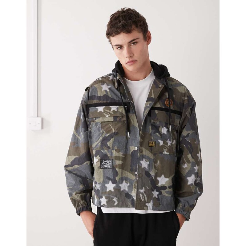 Aape by A Bathing Ape boxy long sleeve shirt in all over brown camo 113435139