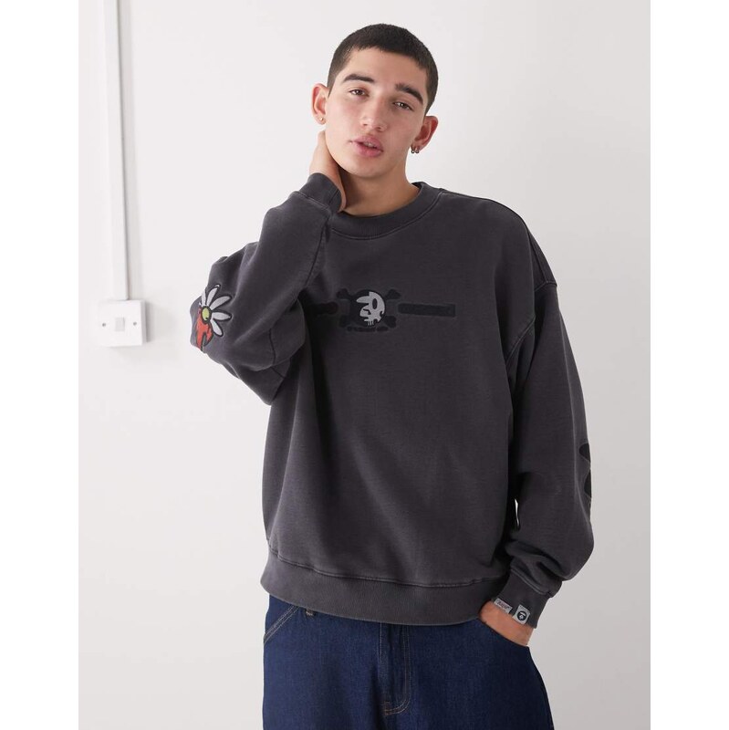 Aape by A Bathing Ape x Erased oversized sweatshirt in washed black 113435142