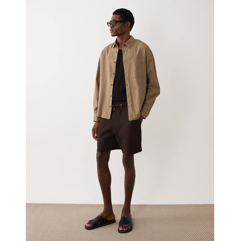 ASOS DESIGN oversized seersucker stripe shirt in brown