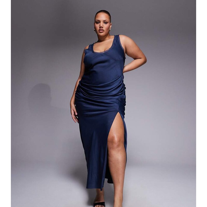 ASOS Curve ASOS DESIGN Curve satin chiffon mix scoop neck maxi dress 110368915