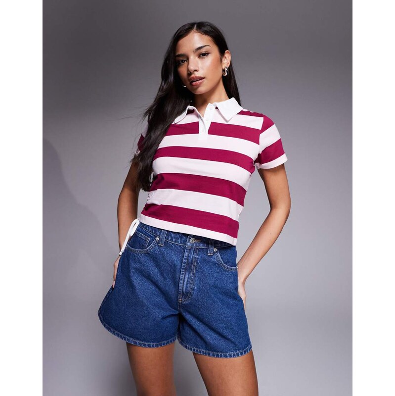 The Frolic exclusive cotton collared ruched side polo top in