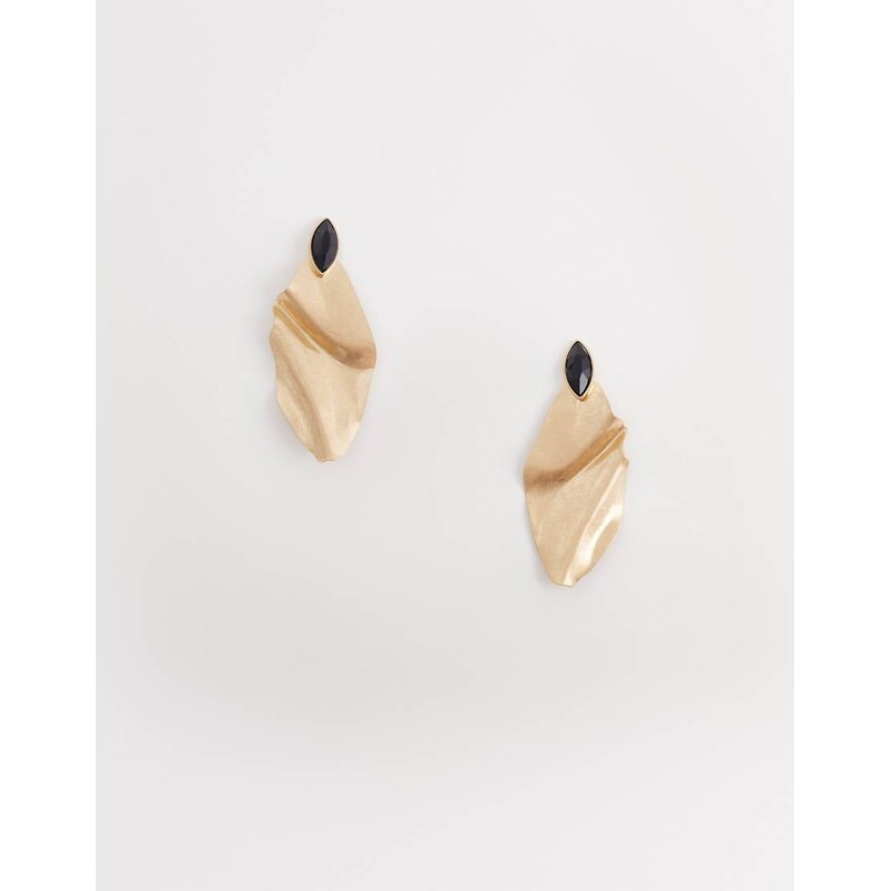 ASOS DESIGN large studs with black stone setting in brushed gold