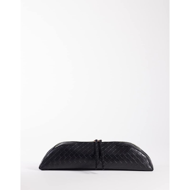ASOS DESIGN pencil case elongated clutch in black weave 113435212