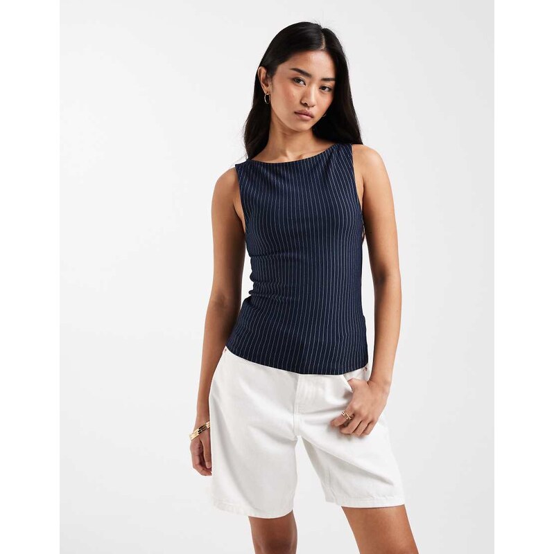 ASOS DESIGN jersey sleeveless slash neck top co-ord in navy