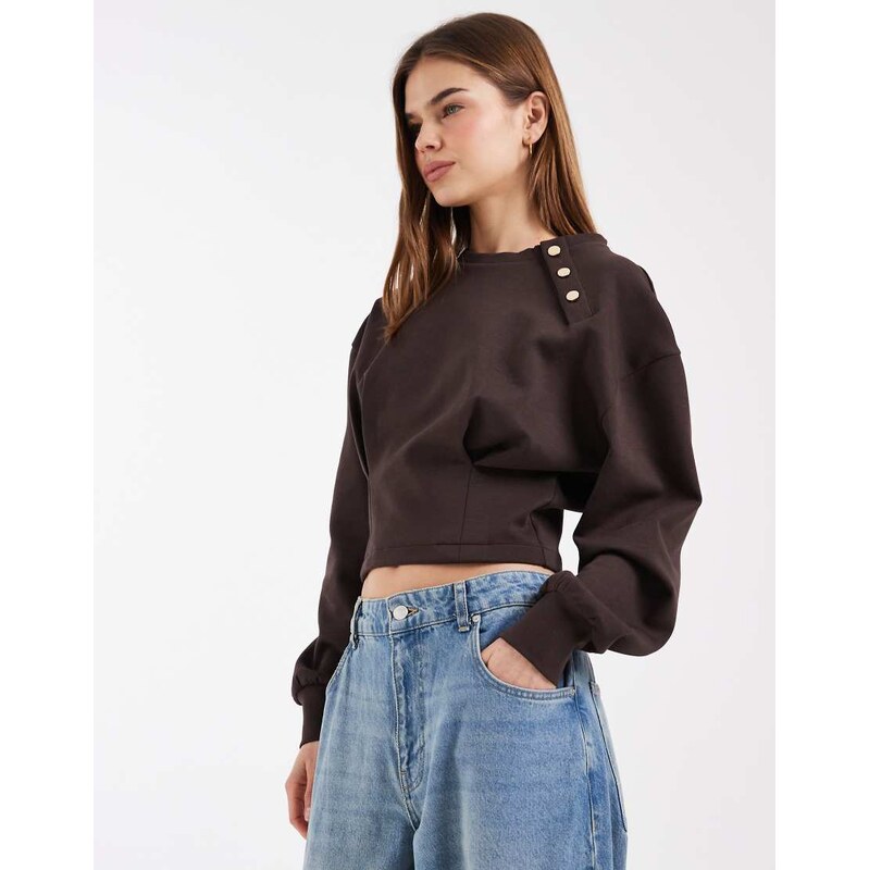ASOS DESIGN long sleeve with button detail and collar top in