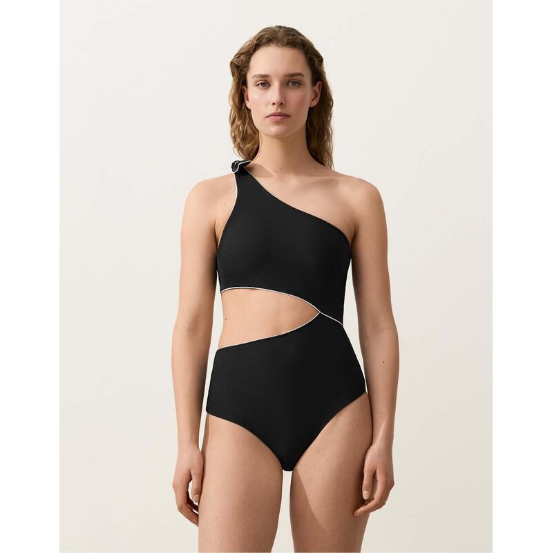 OYSHO Asymmetric piping trikini in black 113435276