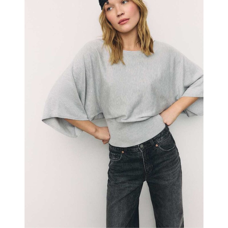 Stradivarius Knit batwing sleeve jumper in grey melange 113435292