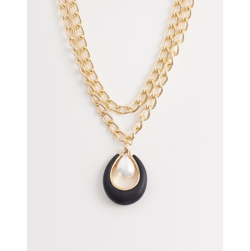 ASOS DESIGN multi-row necklace with chain and resin detail in
