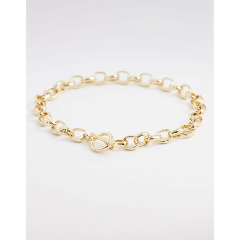 ASOS DESIGN chunky chain necklace with t-bar detail in gold tone 113435199