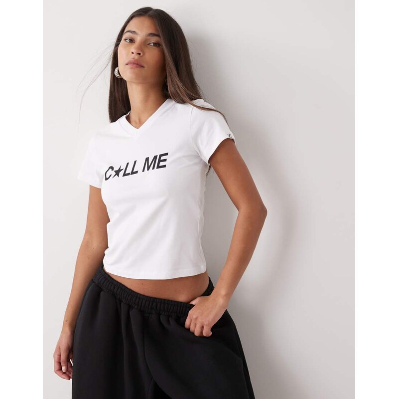 COLLUSION short sleeve call me slogan baby tee-White