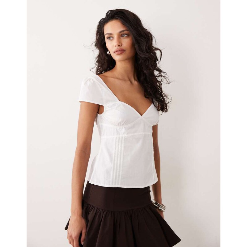 Motel Uliva cap sleeve corset poplin top in white