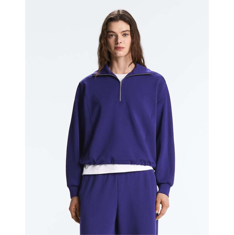 OYSHO Half-zip sweatshirt with brushed modal in cobalt-Blue 113435282