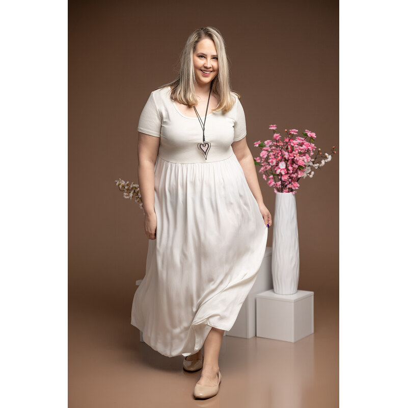 Italy fashion Dlouhé šaty ROSA Barva: Krémová, Velikost: UNI: XL
