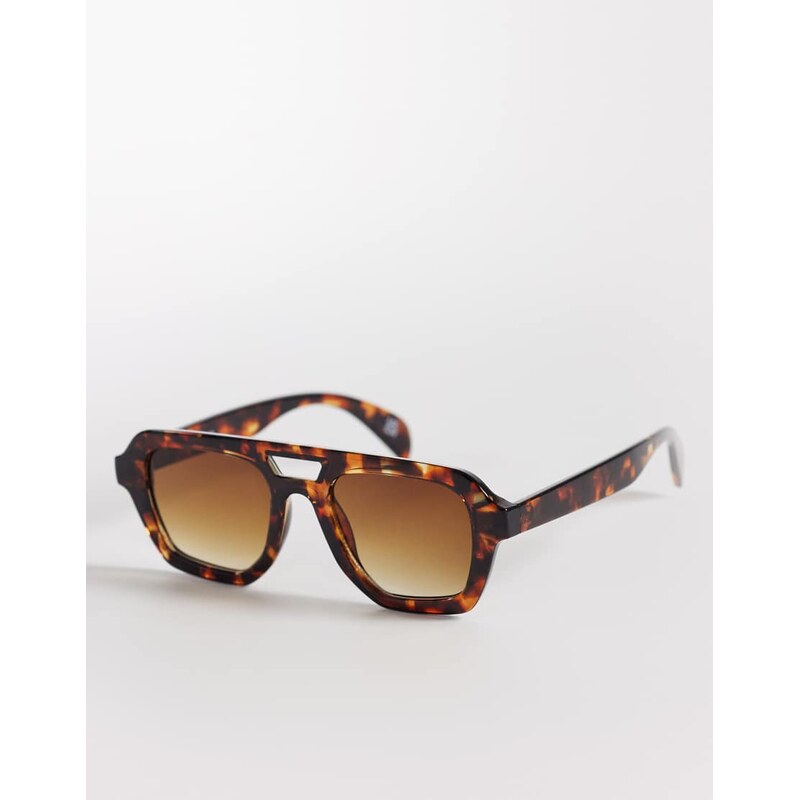 ASOS DESIGN angular aviator sunglasses in tort-Brown