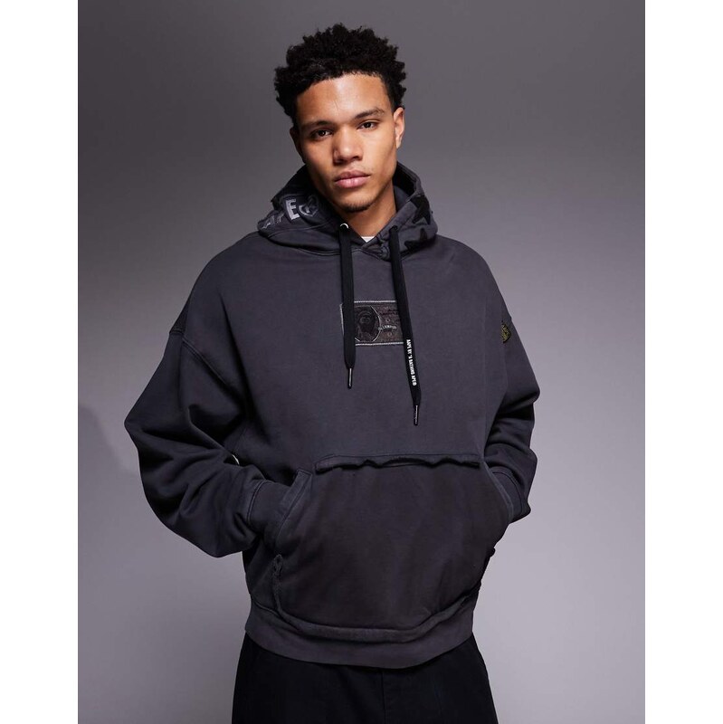 Aape by A Bathing Ape oversized pullover hoodie in black garment dye 113441610