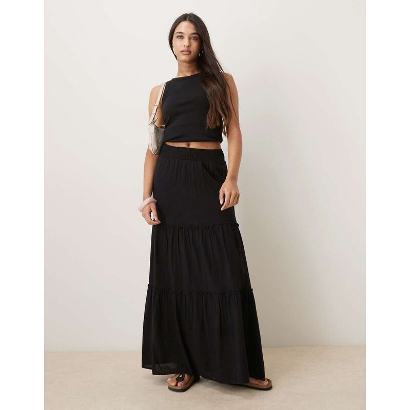 AWARE high waist boho tiered maxi skirt in black