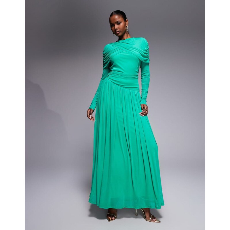 Daska mesh drape detail dropped waist maxi dress in aqua-Green 115521251