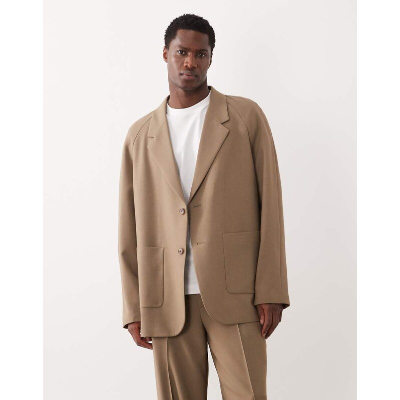 ASOS DESIGN slouchy oversized suit jacket in camel-Neutral