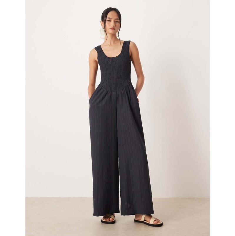 ASOS DESIGN scoop neck crinkle jumpsuit in navy