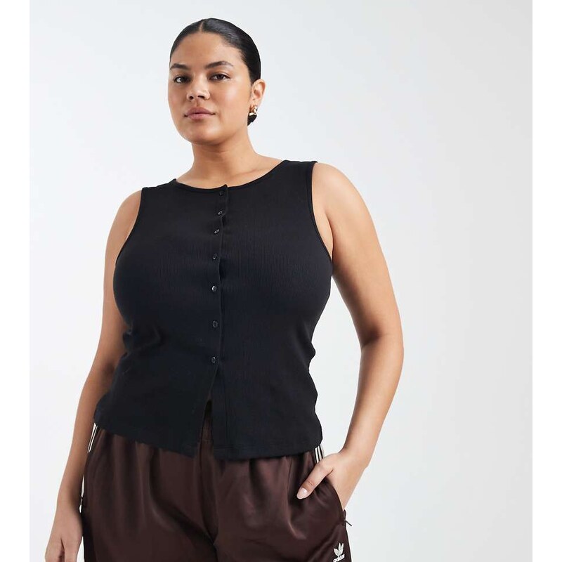 Brave Soul Plus Brave Soul Curve button down vest in black 113436336