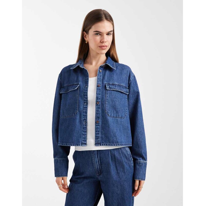 Vero Moda utility pocket denim shirt co-ord in medium blue denim 113436351