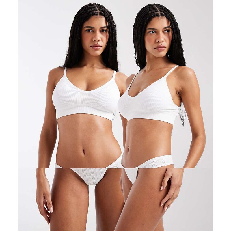 Pieces 2 pack pointelle thong in white