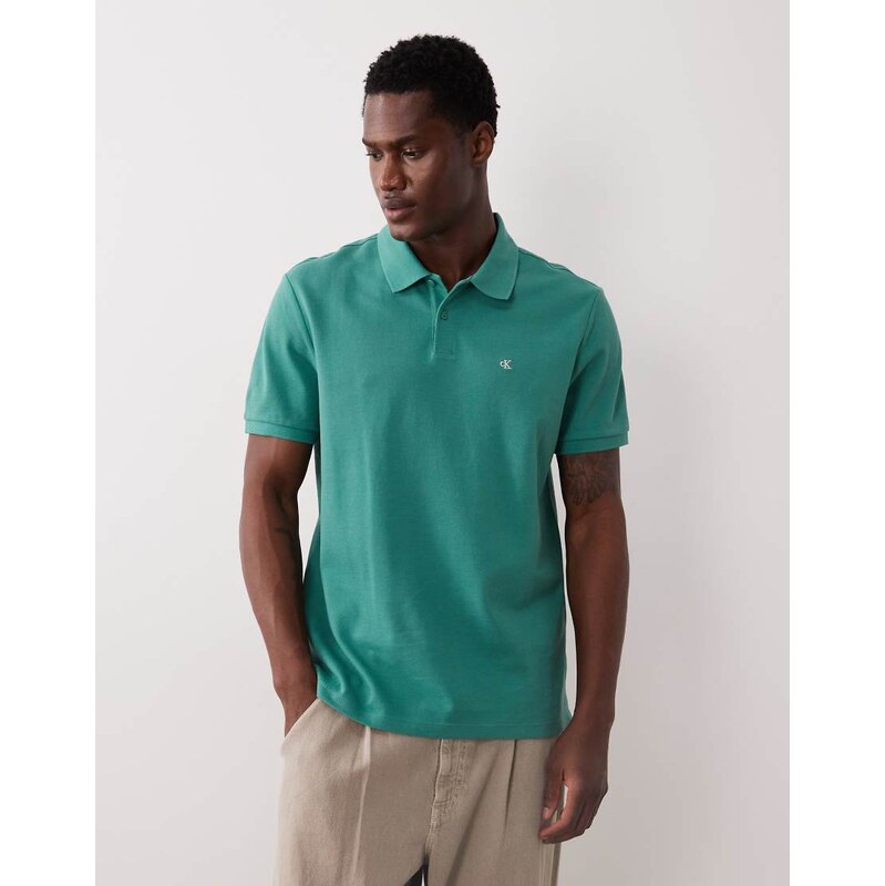 Calvin Klein Jeans Monogram pique polo shirt in green