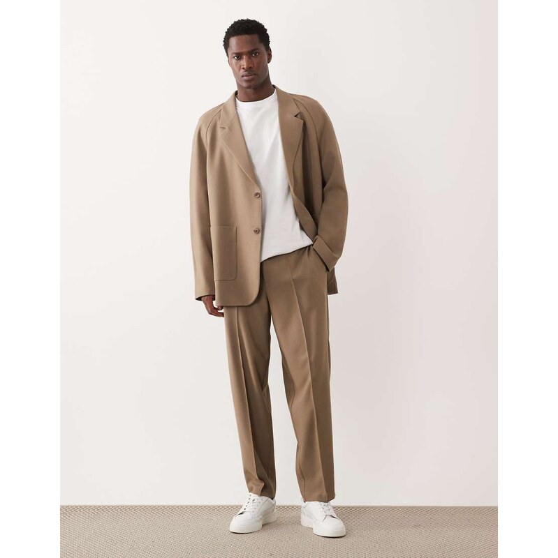 ASOS DESIGN oversized tapered suit trousers in camel-Neutral