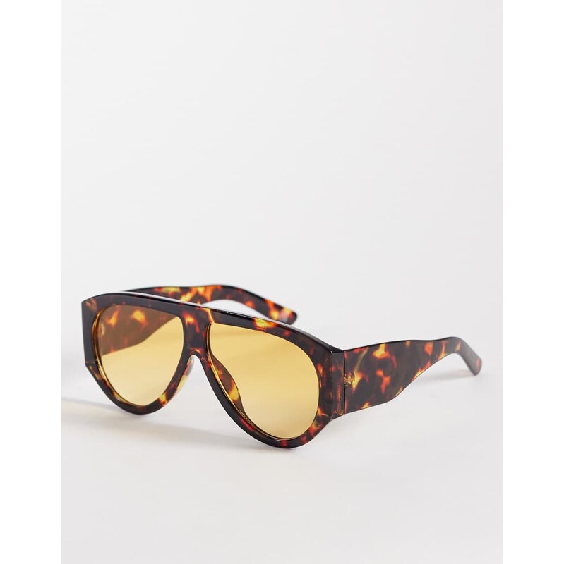 ASOS DESIGN wide temple chunky aviator sunglasses in tort with