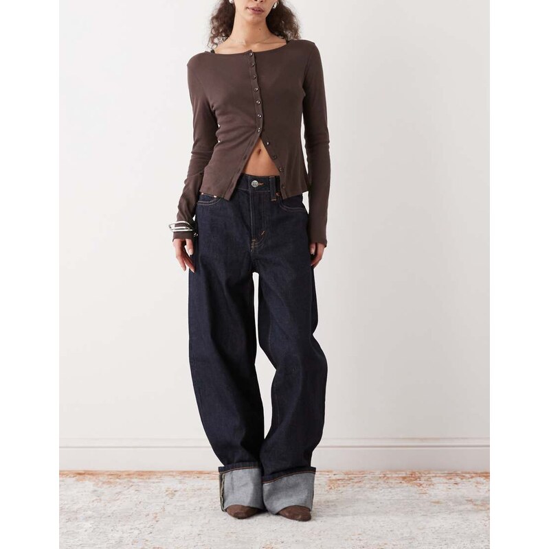 Monki Peggy fold up loose fit jeans in indigo blue wash 113436389