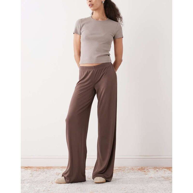 Monki wide leg soft touch trousers in mole brown
