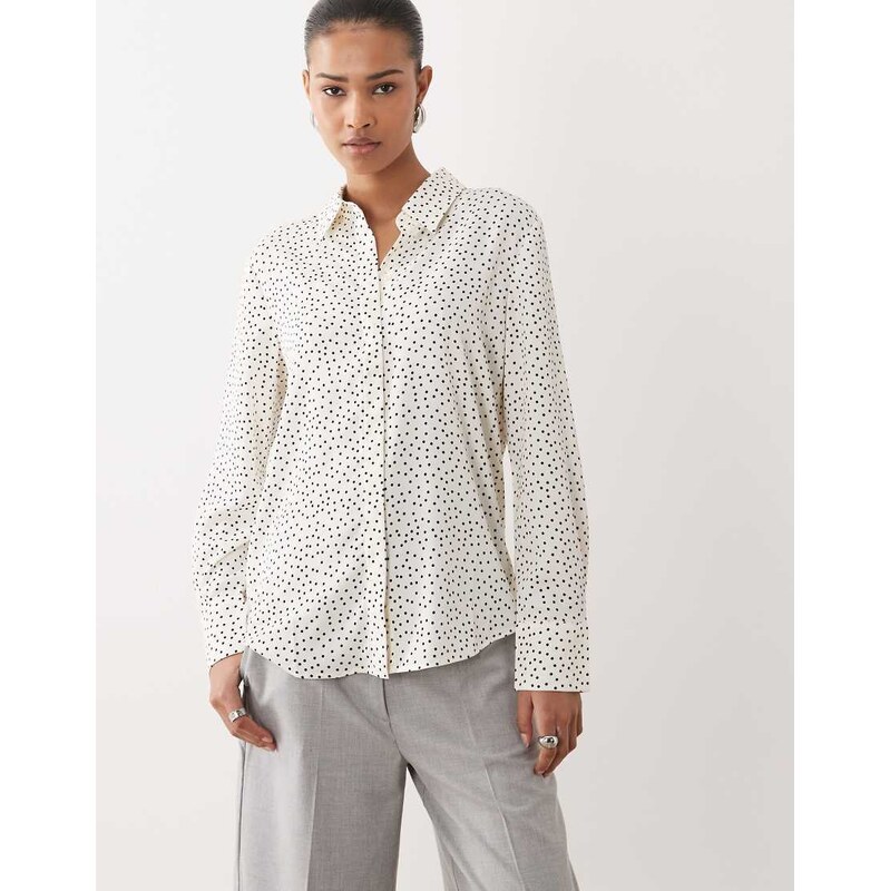 Mango classic shirt in beige and black polka dot-Multi 113436408