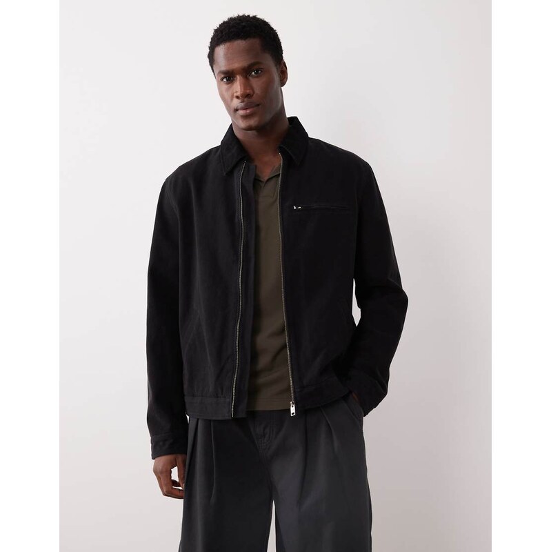 Mango 100% cotton zip through denim jacket in charcoal-Grey