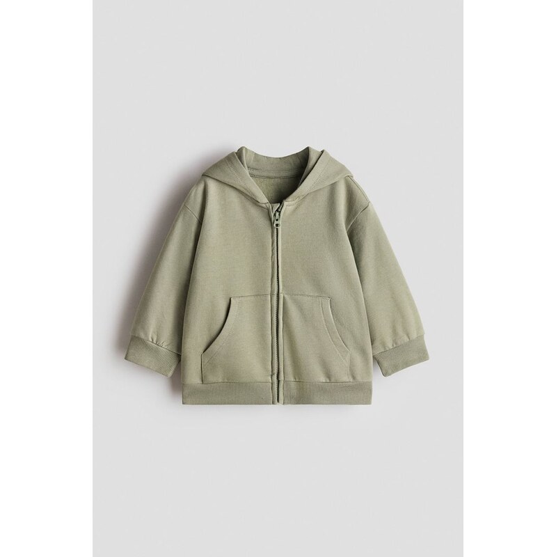 H&M - Bunda na zips kapucí - Khaki Zelená