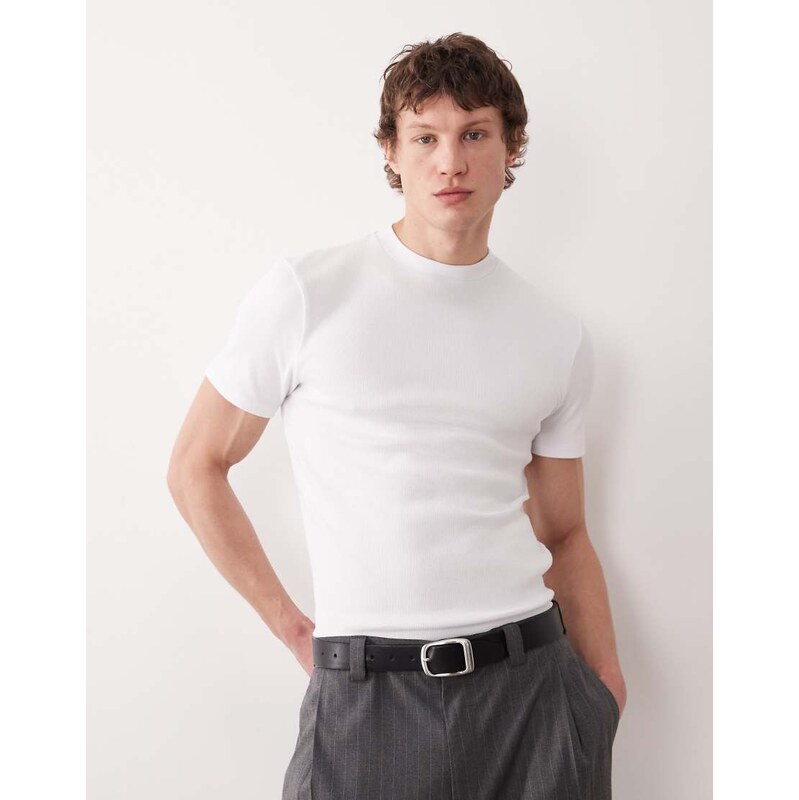 ASOS DESIGN slim t-shirt with high neck in white rib