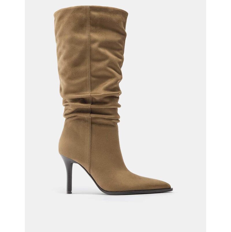 Pull&Bear Slouchy heeled boots in sand-Multi 113436578