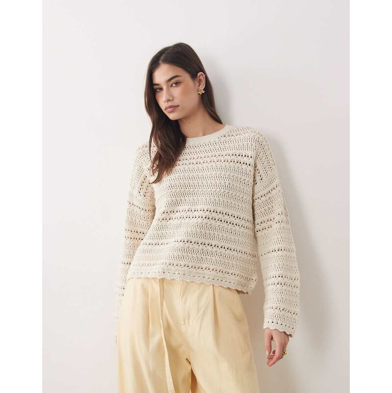 Abercrombie & Fitch crochet boho jumper in beige-Neutral 113436579