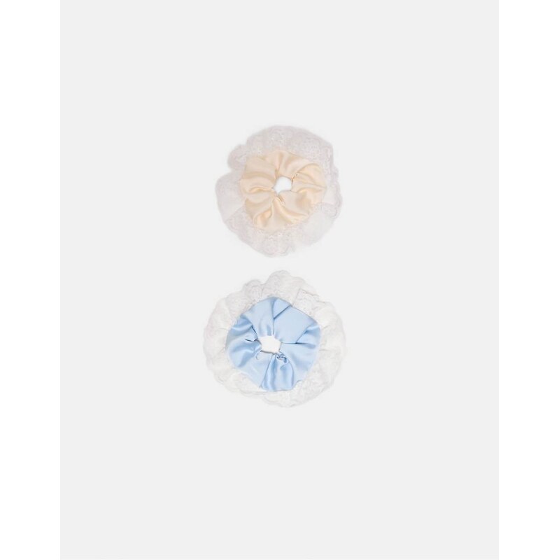 Stradivarius Set of 2 lace scrunchies in royal blue-Navy 113436728