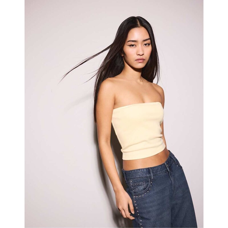 Stradivarius Basic bandeau top in pastel yellow 113465180