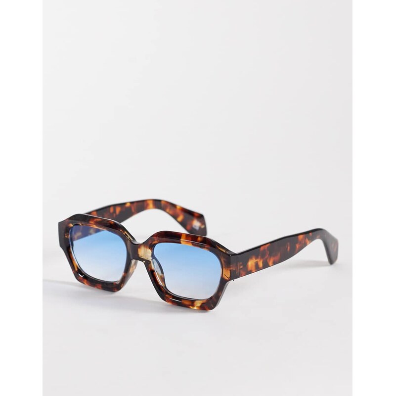 ASOS DESIGN chunky square sunglasses with blue lens-Brown